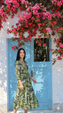 Green Tropical Print Tiered Midi Dress