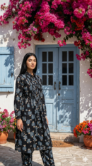 Black Floral Print Co-ord Set – Kurta + Trouser