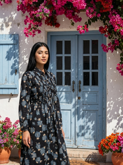 Black Floral Print Co-ord Set – Kurta + Trouser