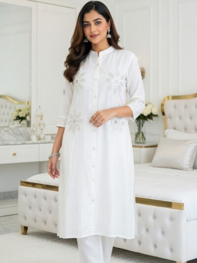 White Embroidered Kurta + Trouser Set