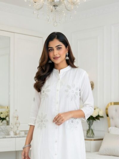 White Embroidered Kurta + Trouser Set