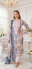 Blush Pink Mughal Print 3-Piece Lawn Suit with Dupatta