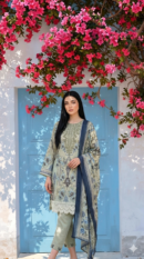 Sage & Blue Floral Printed 3-Piece Lawn Suit with Dupatta