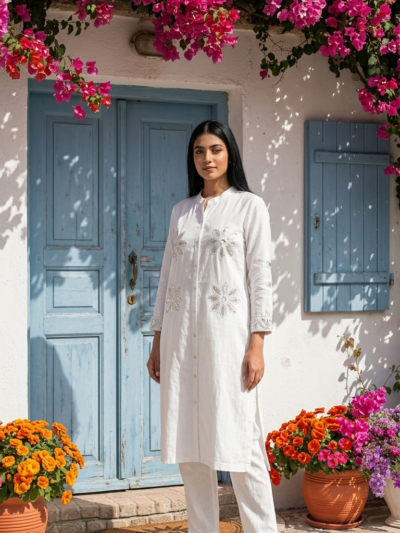 White Embroidered Kurta + Trouser Set