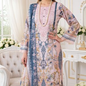 Blush Pink Mughal Print 3-Piece Lawn Suit with Dupatta