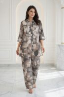 Grey & Mocha Watercolour Floral Co-ord Set – Kurta + Trouser